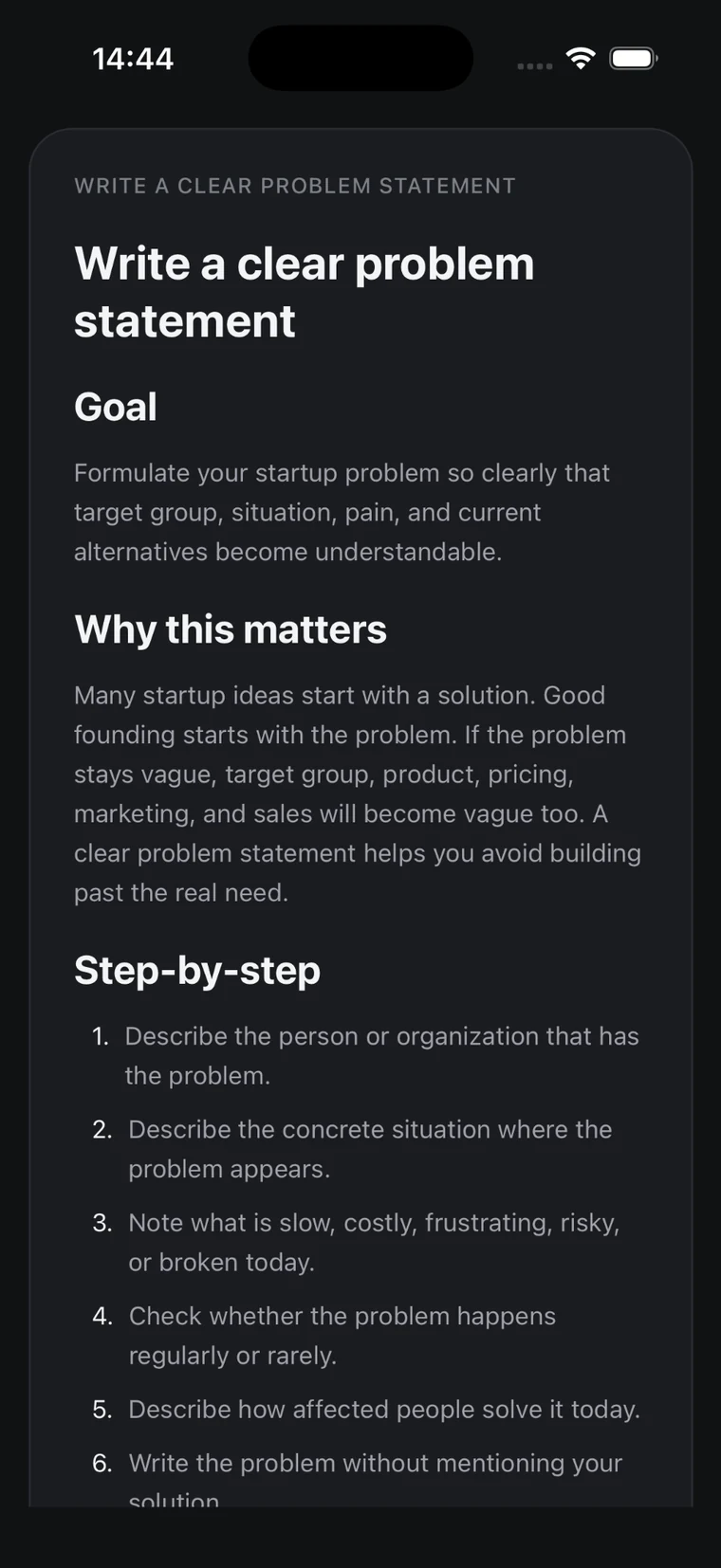 Aqelyn task detail explaining how to write a clear problem statement